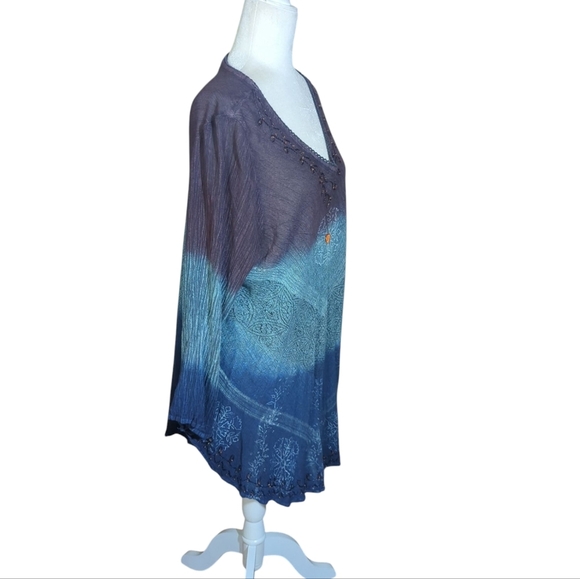 Greater Good Whimsigoth Blue/Purple Flowy Rayon V-Neck Tunic  Plus Size 1x/2x - Picture 3 of 12